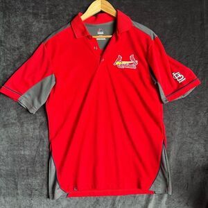 Majestic Cardinals Polo Shirt Men's M Red Gray Performance STL‎ Logo Baseball